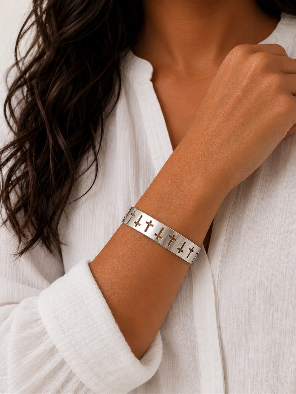 Silver Cross Cutout Cuff Bracelet